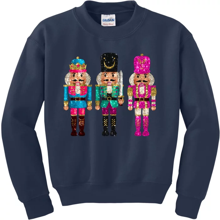 Vintage Funny Sequin Cheerful Nutcrackers Christmas Kids Sweatshirt