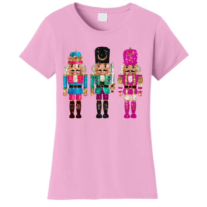 Vintage Funny Sequin Cheerful Nutcrackers Christmas Women's T-Shirt