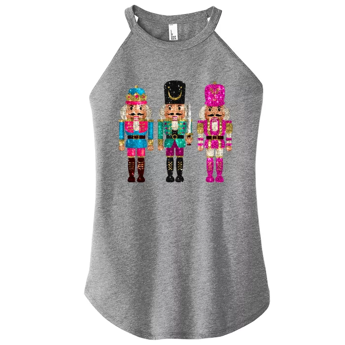 Vintage Funny Sequin Cheerful Nutcrackers Christmas Women’s Perfect Tri Rocker Tank