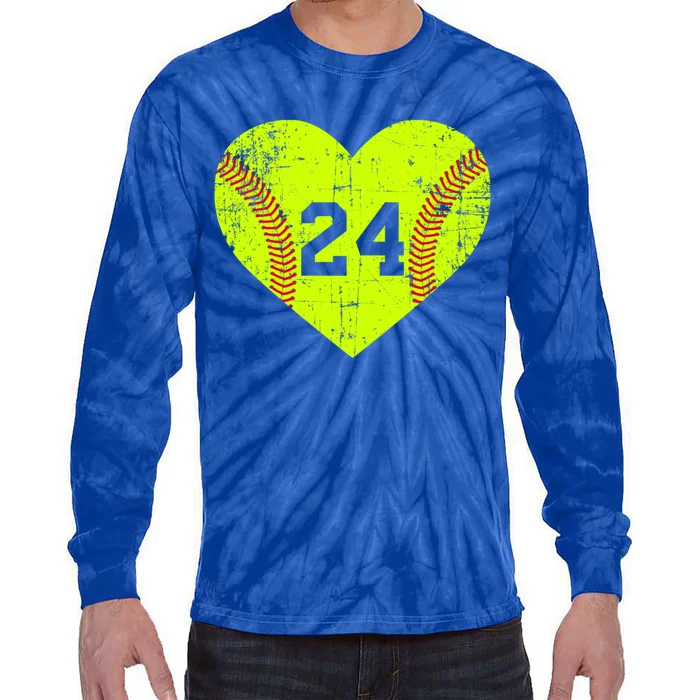 Vintage Fastpitch Softball 24 Jersey Number Gift Tie-Dye Long Sleeve Shirt