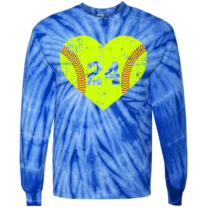 Vintage Fastpitch Softball 24 Jersey Number Gift Tie-Dye Long Sleeve Shirt