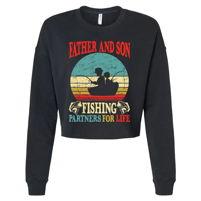 Vintage Father Son Fishing Partners For Life Dad Matching Cropped Pullover Crew