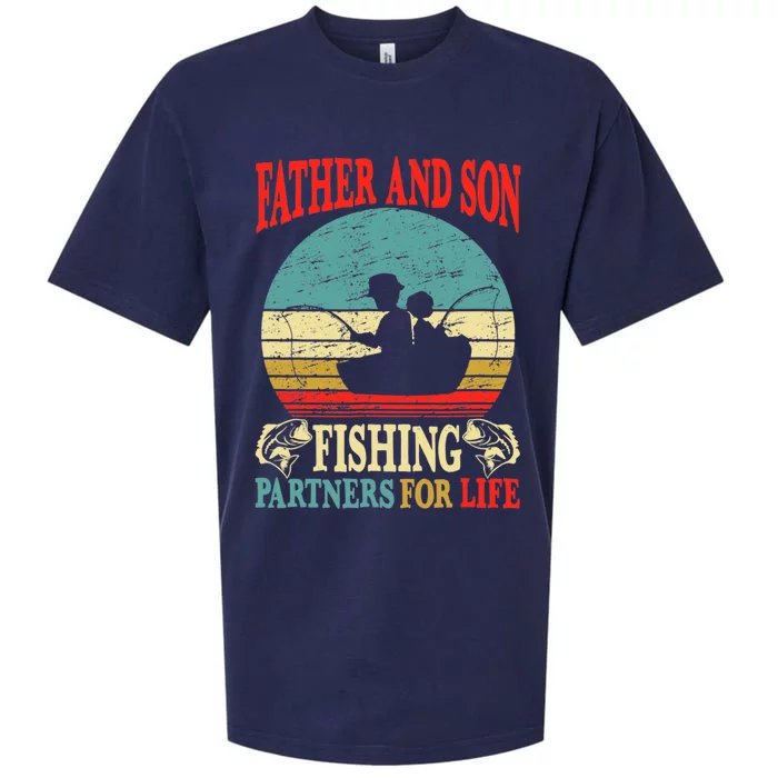 Vintage Father Son Fishing Partners For Life Dad Matching Sueded Cloud Jersey T-Shirt