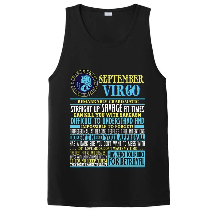 Virgo Facts Shirts Funny September Virgo Gift Performance Tank