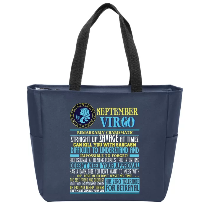 Virgo Facts Shirts Funny September Virgo Gift Zip Tote Bag