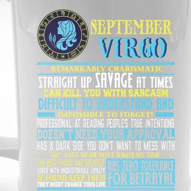 Virgo Facts Shirts Funny September Virgo Gift Front & Back Beer Stein