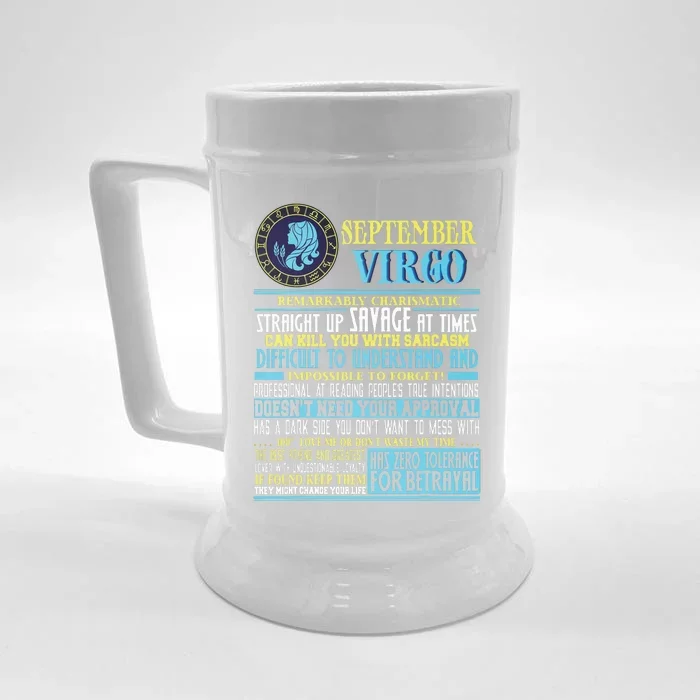 Virgo Facts Shirts Funny September Virgo Gift Front & Back Beer Stein