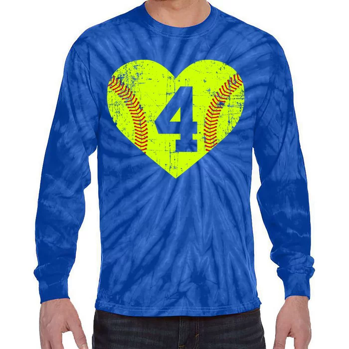 Vintage Fastpitch Softball 4 Jersey Number Great Gift Tie-Dye Long Sleeve Shirt