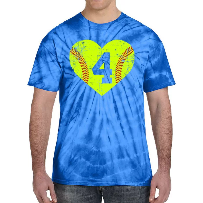 Vintage Fastpitch Softball 4 Jersey Number Great Gift Tie-Dye T-Shirt