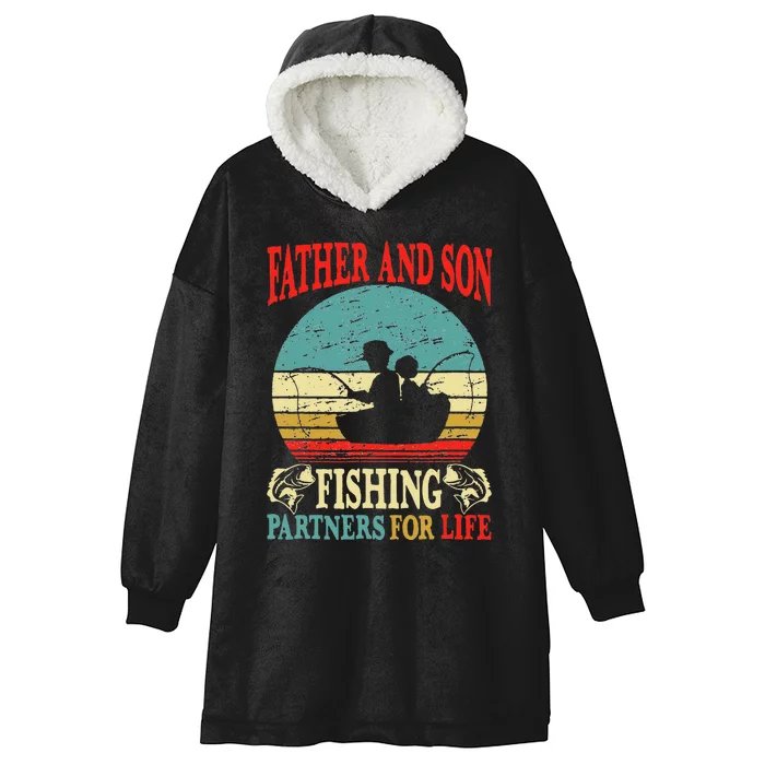 Vintage Father Son Fishing Partners For Life Dad Matching Hooded Wearable Blanket