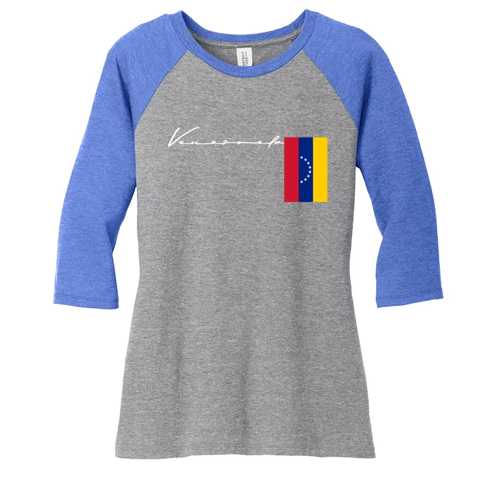 Venezuela Flag Signature Patriotic Pole Gift Women's Tri-Blend 3/4-Sleeve Raglan Shirt