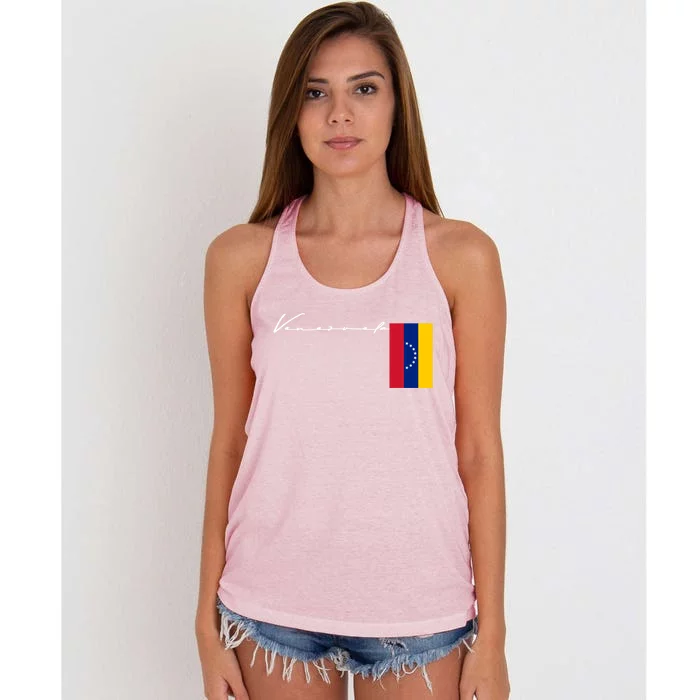 Venezuela Flag Signature Patriotic Pole Gift Women's Knotted Racerback Tank