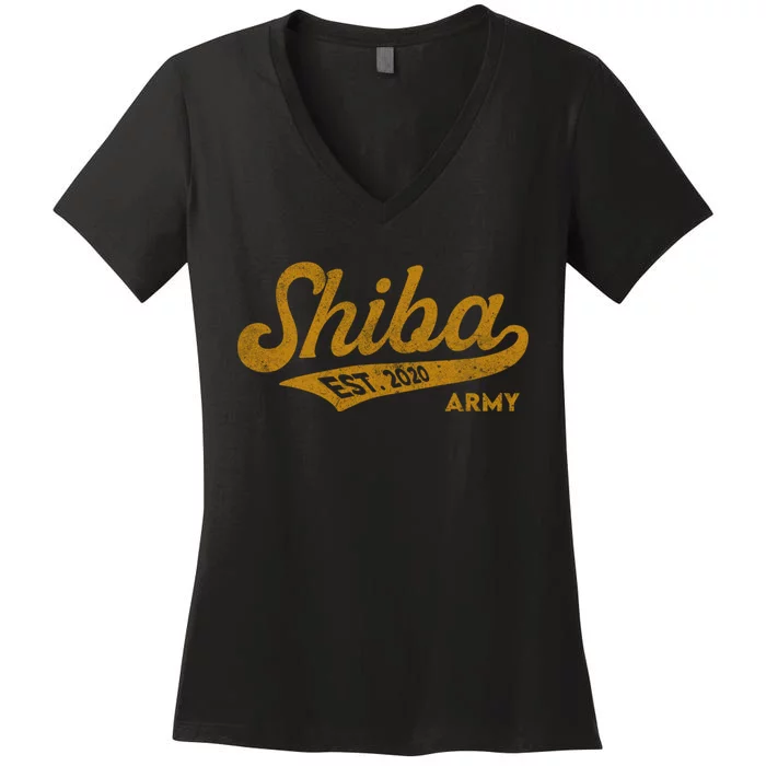 Vintage Funny Shiba Army Coin Script Bold Font Shiba Inu Women's V-Neck T-Shirt