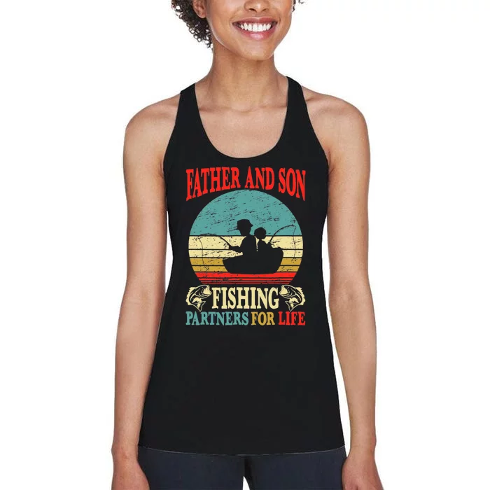 Vintage Father Son Fishing Partners For Life Dad Matching Women's Racerback Tank