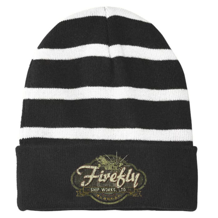 Vintage Firefly Ship Works Distressed Striped Beanie with Solid Band