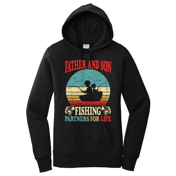 Vintage Father Son Fishing Partners For Life Dad Matching Women's Pullover Hoodie