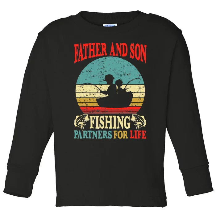 Vintage Father Son Fishing Partners For Life Dad Matching Toddler Long Sleeve Shirt