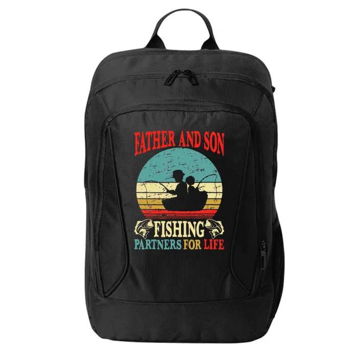 Vintage Father Son Fishing Partners For Life Dad Matching City Backpack