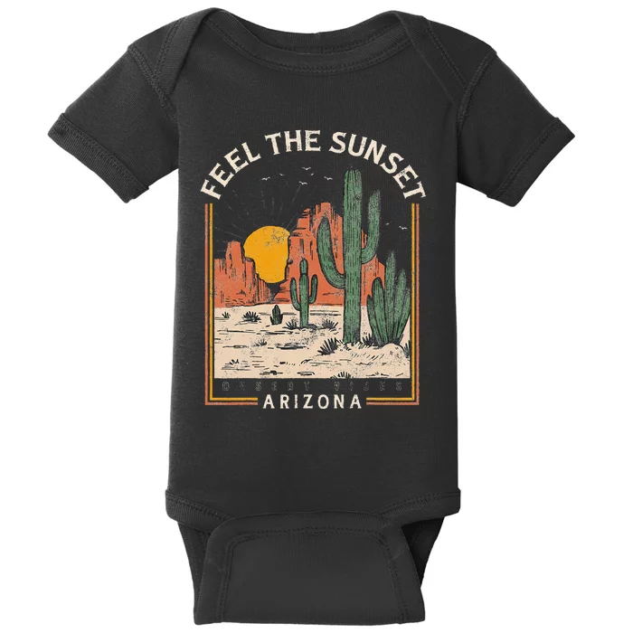 Vintage Feel Sunset Desert Vibes Arizona Mountain Cactus Baby Bodysuit