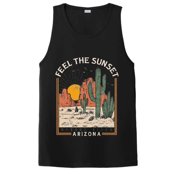 Vintage Feel Sunset Desert Vibes Arizona Mountain Cactus Performance Tank