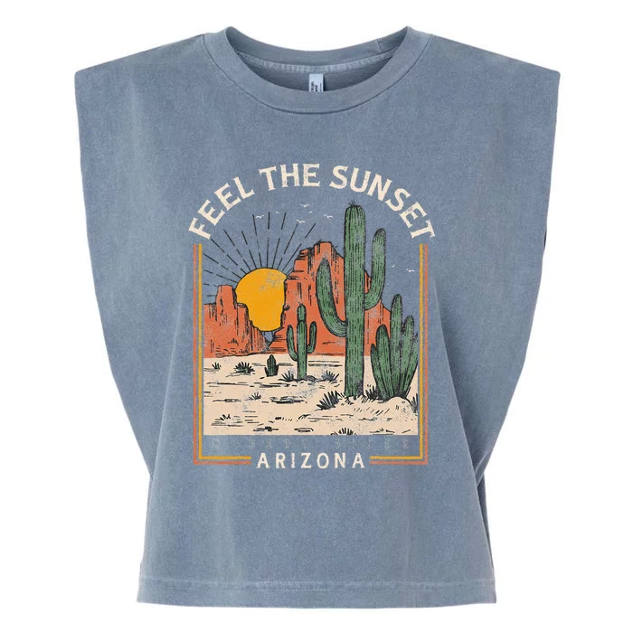 Vintage Feel Sunset Desert Vibes Arizona Mountain Cactus Garment-Dyed Women's Muscle Tee