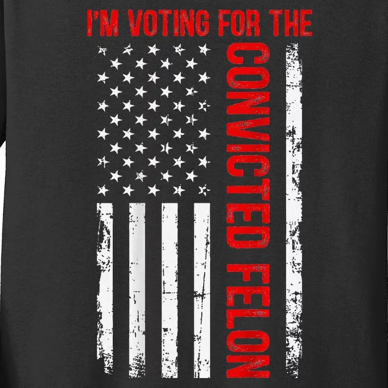 Voting For The Convicted Felon 2024 Usa Flag Back Design Kids Long Sleeve Shirt