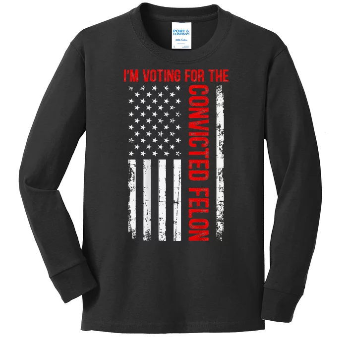 Voting For The Convicted Felon 2024 Usa Flag Back Design Kids Long Sleeve Shirt