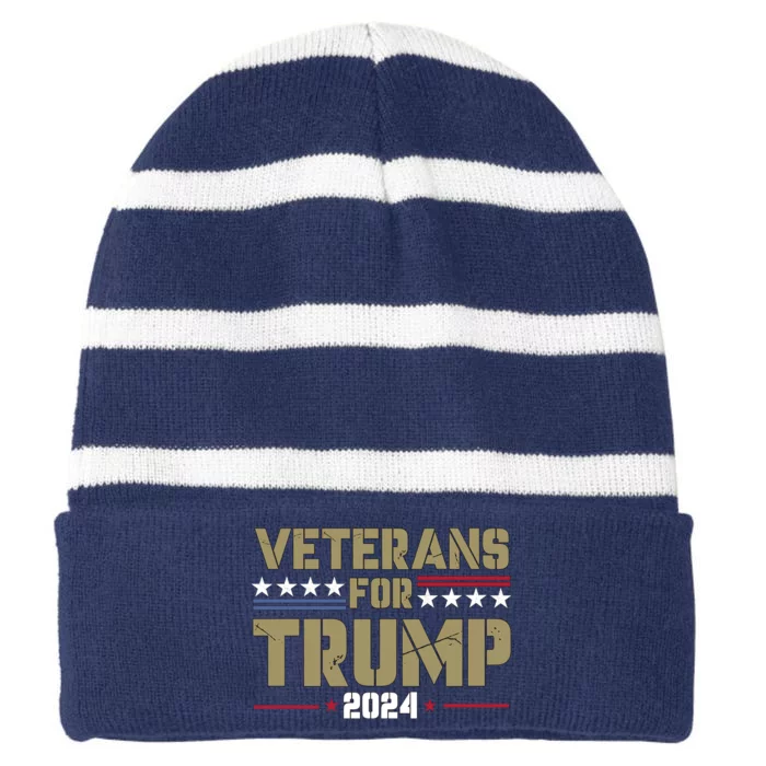 Veterans For Trump 2024 éLection 2024 Striped Beanie with Solid Band