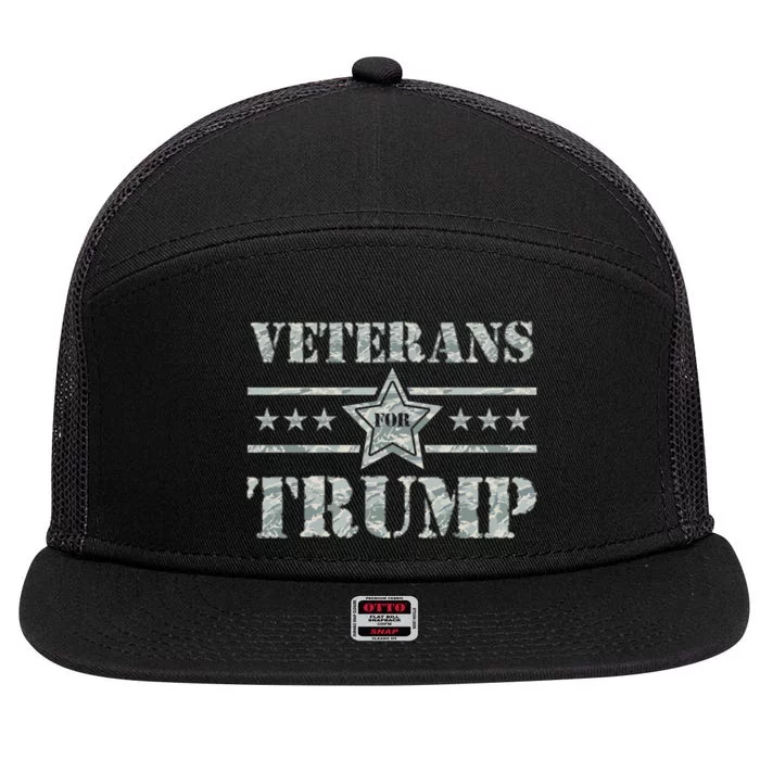 Veterans For Trump 2024 7 Panel Mesh Trucker Snapback Hat