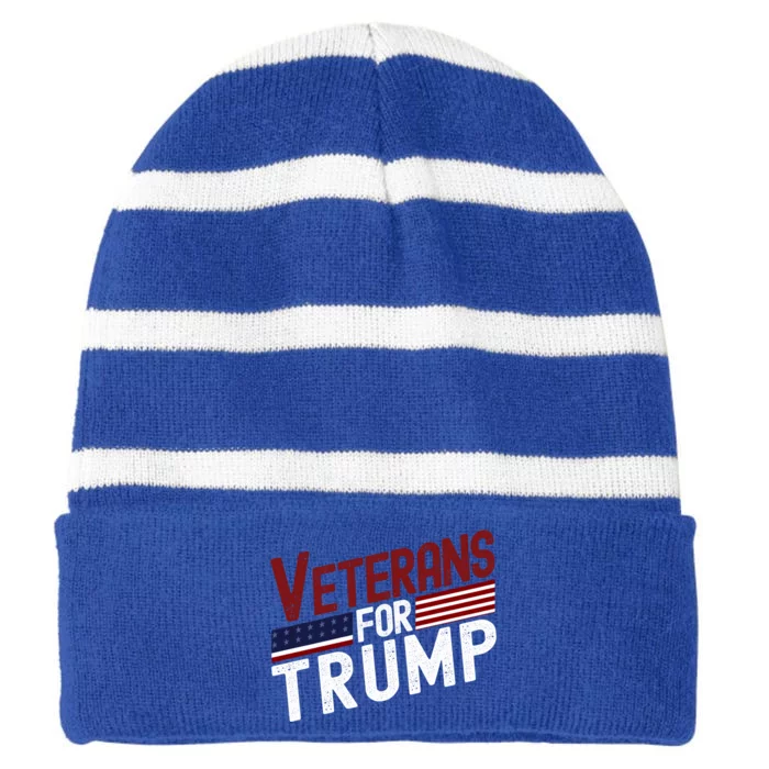 Veterans For Trump 2024 American Flag 4th Of July Gift Striped Beanie with Solid Band