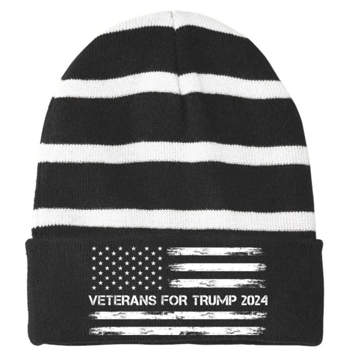 Veterans For Trump 2024 Election 2024 Striped Beanie with Solid Band