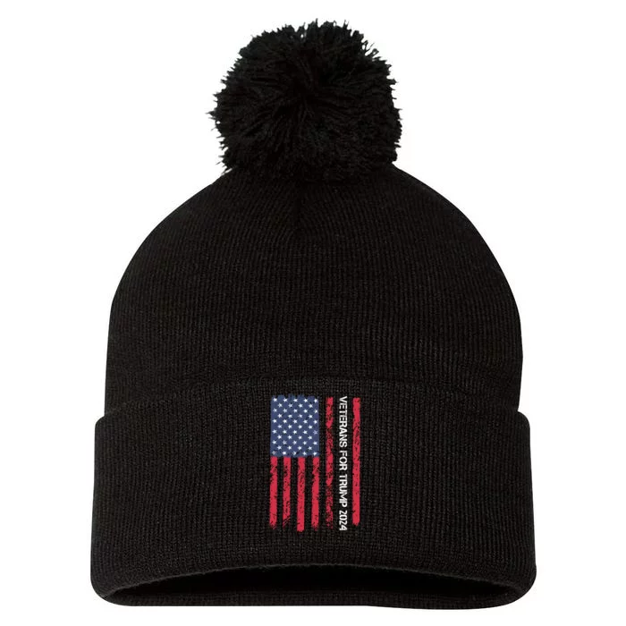 Veterans For Trump 2024 Election Pom Pom 12in Knit Beanie