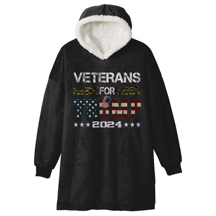 Veterans For Trump 2024 Vintage American Flag Design Hooded Wearable Blanket