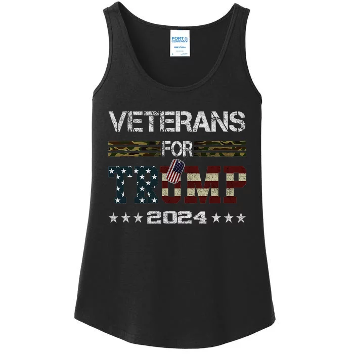 Veterans For Trump 2024 Vintage American Flag Design Ladies Essential Tank