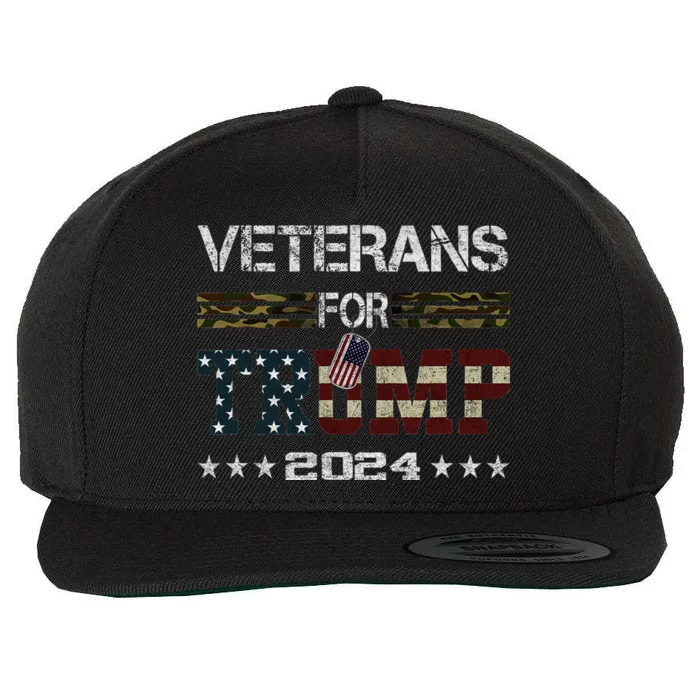 Veterans For Trump 2024 Vintage American Flag Design Wool Snapback Cap