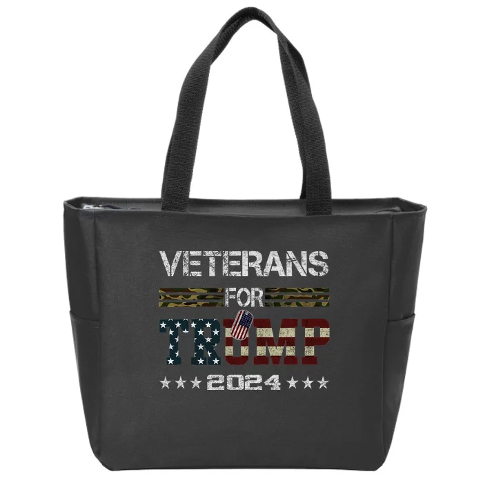 Veterans For Trump 2024 Vintage American Flag Design Zip Tote Bag