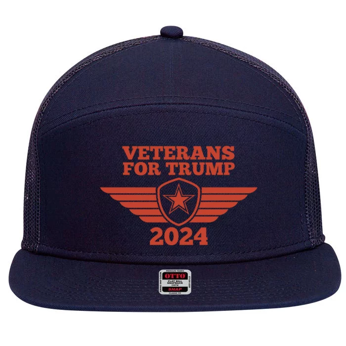 Veterans For Trump 2024 7 Panel Mesh Trucker Snapback Hat