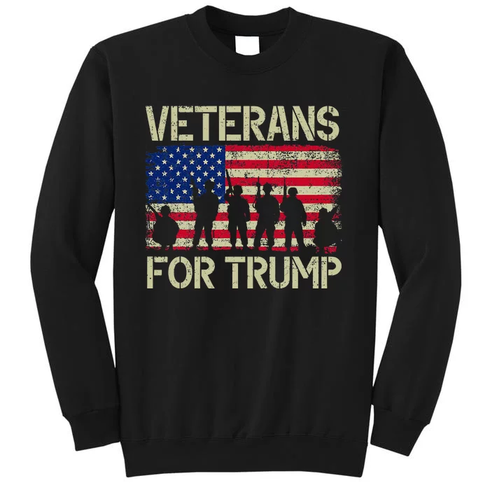 Veterans For Trump American Flag Veteran Dad Grandpa Tall Sweatshirt