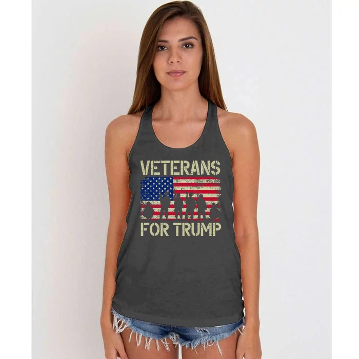 Veterans For Trump American Flag Veteran Dad Grandpa Women's Knotted Racerback Tank