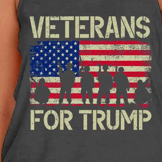 Veterans For Trump American Flag Veteran Dad Grandpa Women's Knotted Racerback Tank