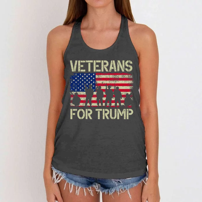 Veterans For Trump American Flag Veteran Dad Grandpa Women's Knotted Racerback Tank