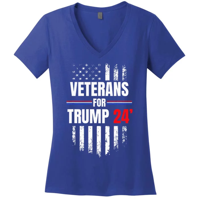 Veterans For Trump 2024 American Flag Women's V-Neck T-Shirt