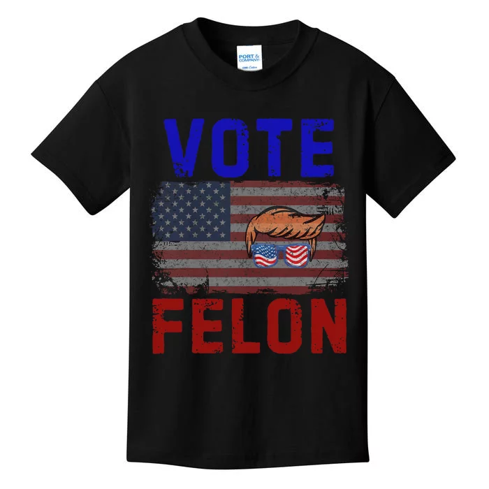 Vote Felon Trump 2024 45 And 47 Funny Vote For The Felon Design Kids T-Shirt