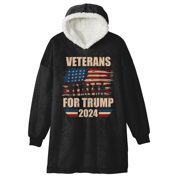 Veterans For Trump 2024 Pro American Troops Hooded Wearable Blanket