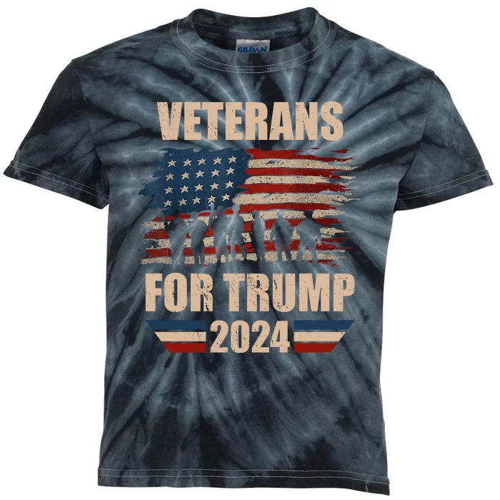 Veterans For Trump 2024 Pro American Troops Kids Tie-Dye T-Shirt