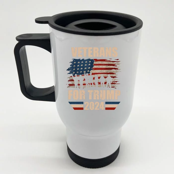 Veterans For Trump 2024 Pro American Troops Front & Back Stainless Steel Travel Mug