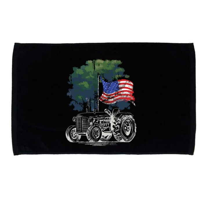 Vintage Farming Tractor American Flag Patriotic Farmer Farm Microfiber Hand Towel