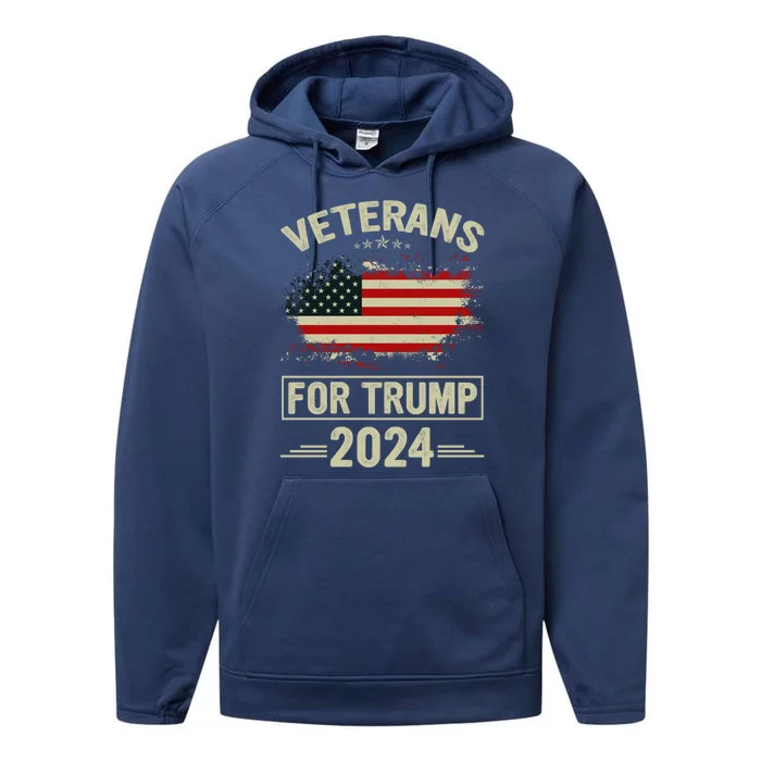 Veterans For Trump 2024 Gift Veteran Day Gift Performance Fleece Hoodie