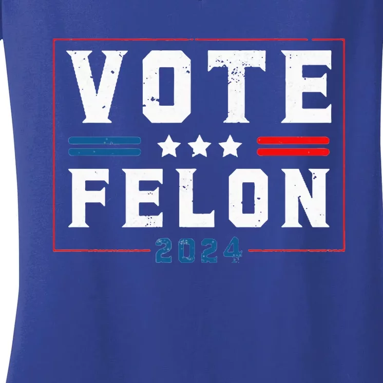 Vote Felon Trump 2024 45 And 47 Funny Pocket Design Women's V-Neck T-Shirt