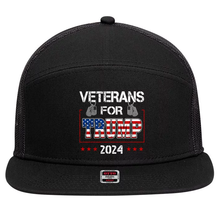 Veterans For Trump 2024 American Flag Dad Grandpa Veterans Day 7 Panel Mesh Trucker Snapback Hat